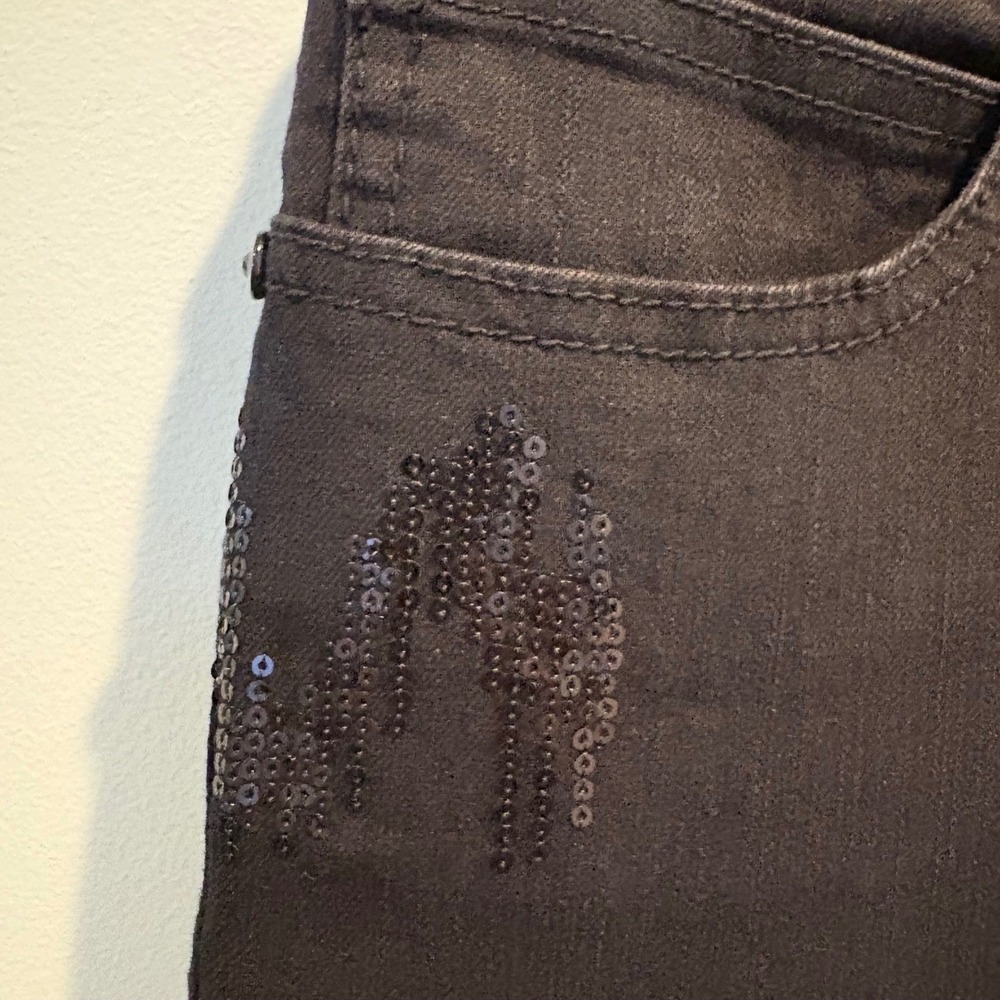 Chico's Platinum Black Sequin Pocket Flare Jeans Y2K Glam Bootcut Women's 12 (2) - Picture 6 of 16